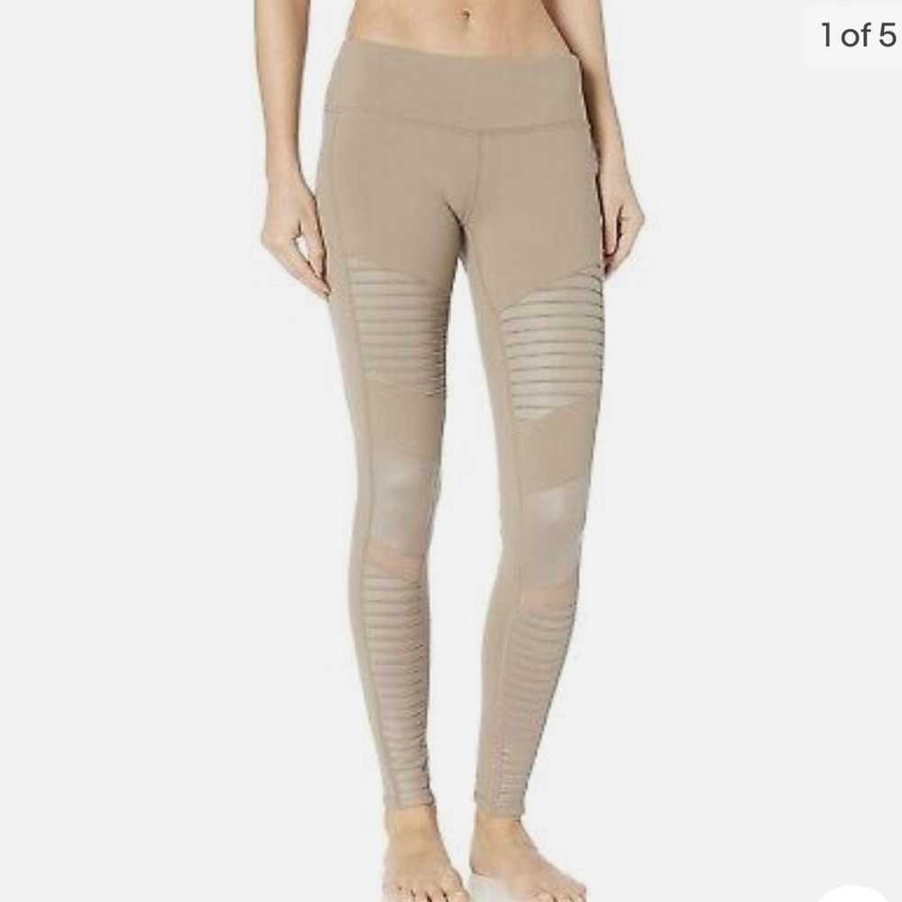 Alo Moto Gravel Glossy Gray Leggings, Size XS